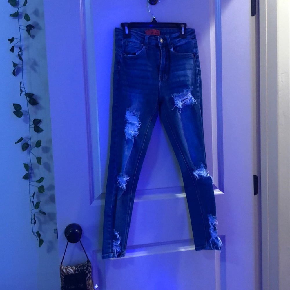 Mid washed pair of jeans.